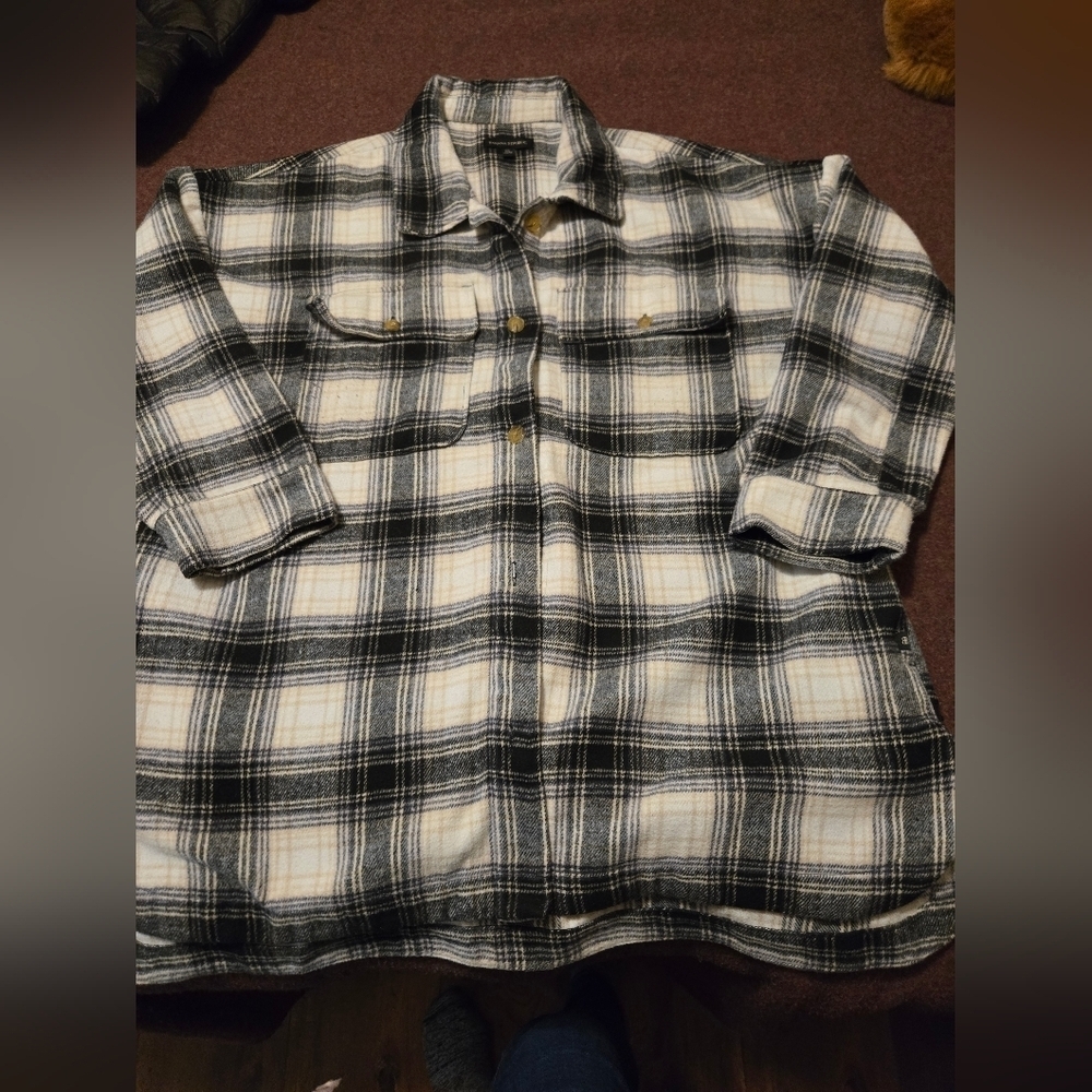 Banana Republic Wool Blend Shirt Jacket In Cream And Black Flannel XXL